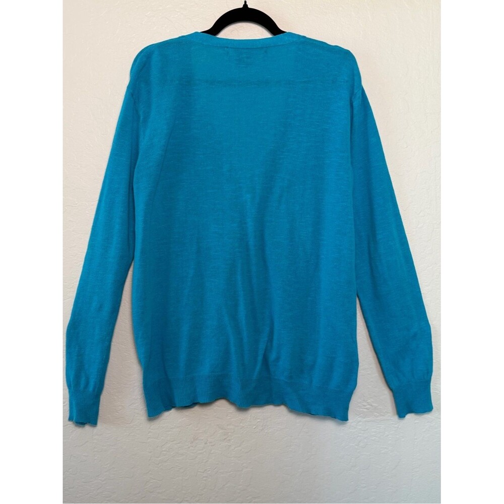 Ralph Lauren Sport Teal V-Neck Button Cardigan Cotton Linen XL Pony Logo Preppy - Picture 10 of 15
